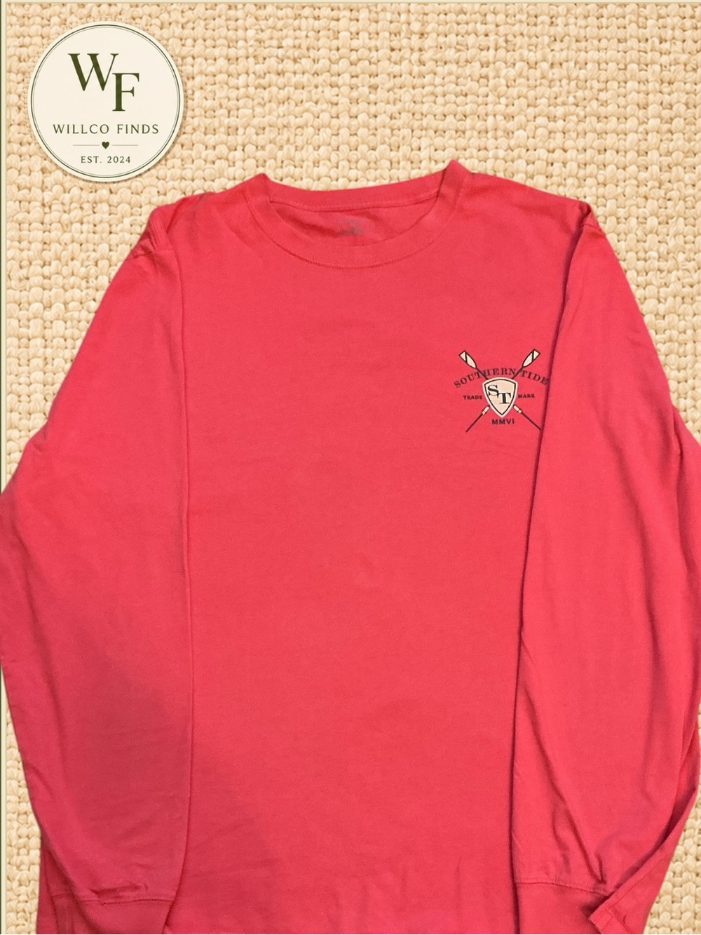 Southern Tide Men’s Large Long Sleeve T-Shirt Coral Crossed Oars Logo
